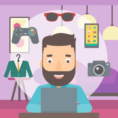 Onun laptop kullanma online alışveriş dostum.