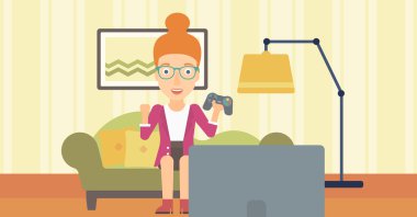 video oyunu oynayan kadın.