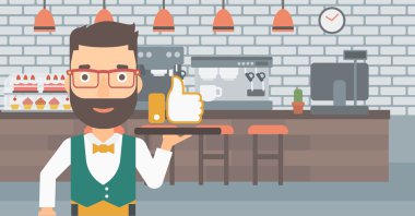 Waiter with like button.