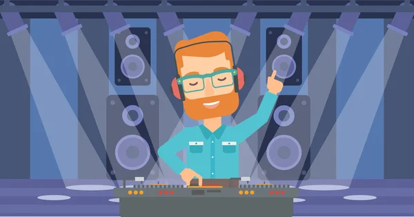 Smiling DJ with console. — Stock Vector