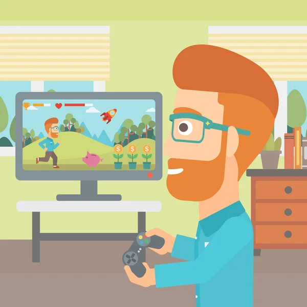 Man playing video game. — Stock Vector