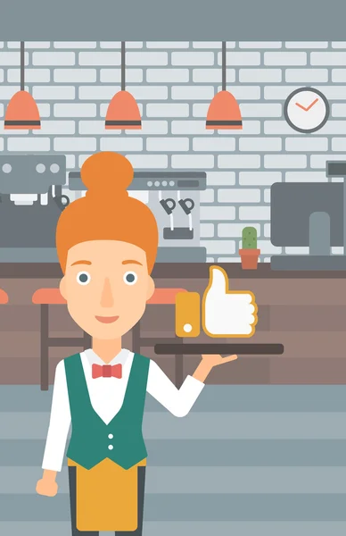 Waitress with like button. — Stockový vektor