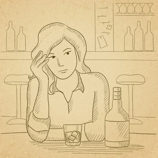 Femme assise au bar . — Image vectorielle