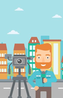 Tv muhabiri çalışma.