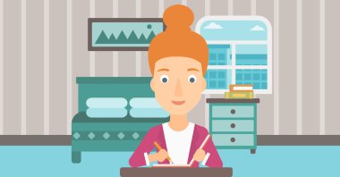 Yazı defteri ile muhabir.