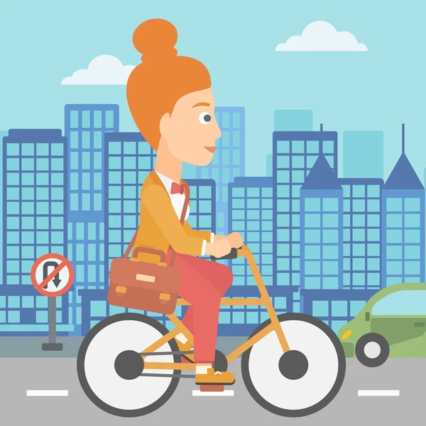 Donna in bicicletta per lavorare . — Vettoriale Stock