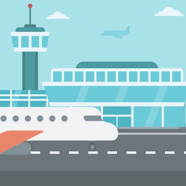 Uçak ile havaalanının arka planı.