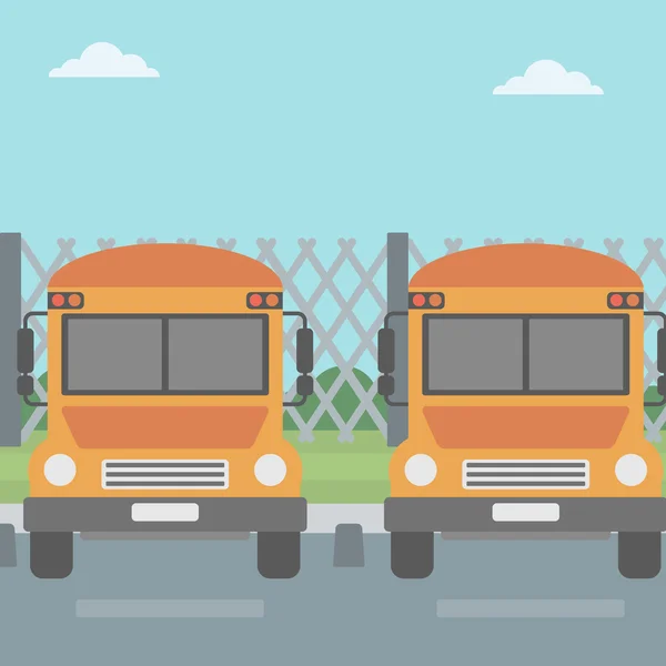 Yellow buses on the background of mesh fence. — Stock vektor