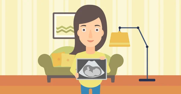 Mulher grávida com imagem ultra-sonográfica . — Vetor de Stock