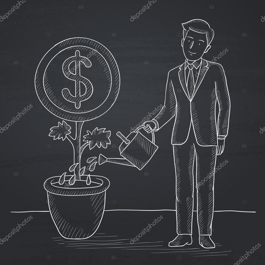 Man Watering Money Flower Stock Vector C Rastudio 109689584 - 