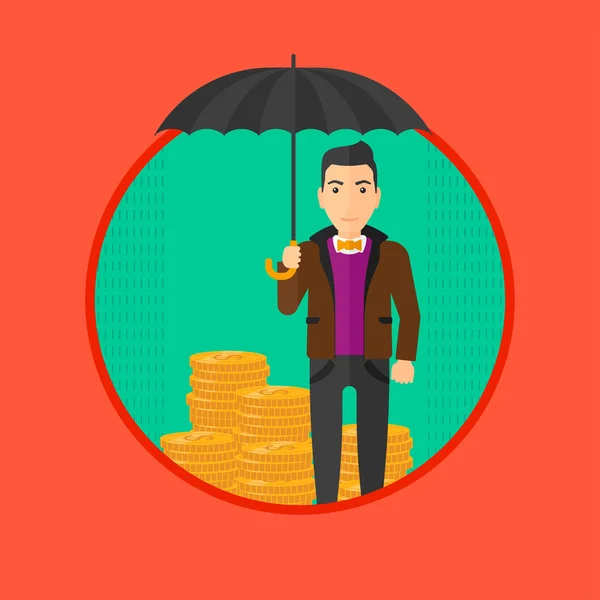 Man with umbrella protecting money. — Stock Vector