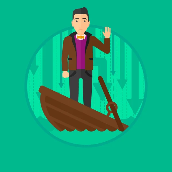 Empresário de pé em barco afundando . — Vetor de Stock