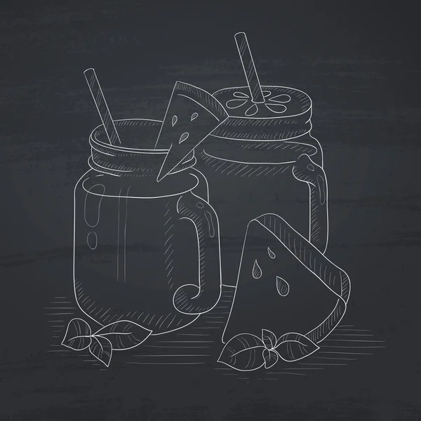 Smoothie à la pastèque en pot Mason . — Image vectorielle