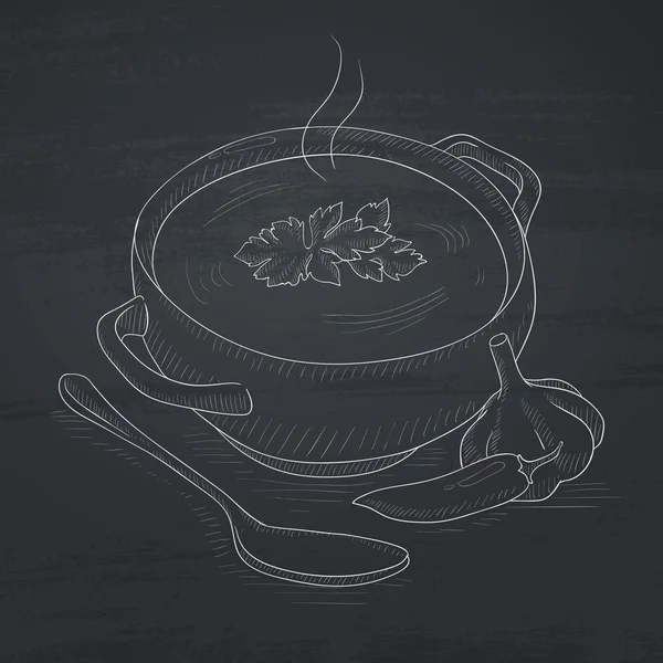 Pot of hot soup. — Stock Vector