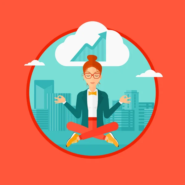 Mujer de negocios pacífica haciendo yoga . — Vector de stock