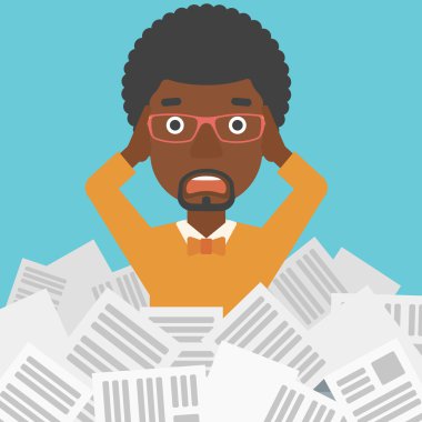 Man in stack of newspapers. clipart