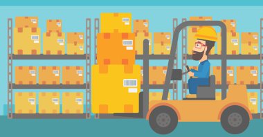 Forklift kamyon ile yük taşıma alt depo.