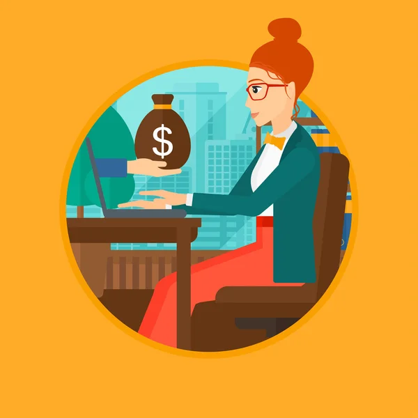 Woman earning money from online business. — Stock Vector