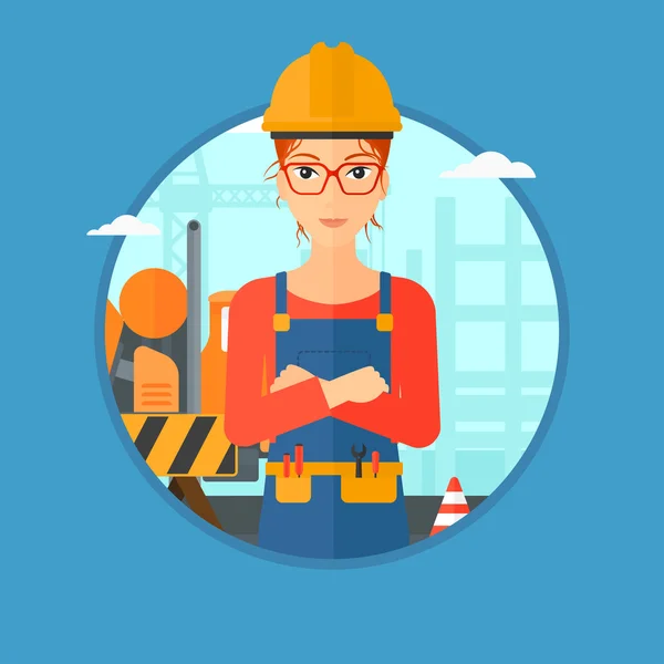 Confident builder with arms crossed. — Stock Vector