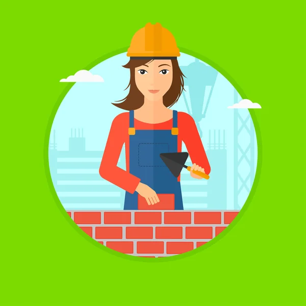 Bricklayer with spatula and brick. — Stock Vector