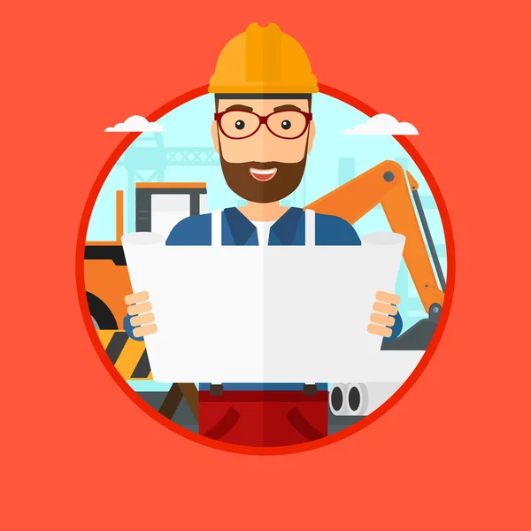 Ingeniero viendo un plano . — Vector de stock