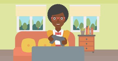 video oyunu oynayan kadın.