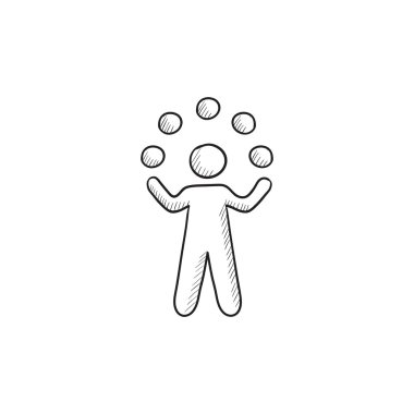 Hokkabazlık topları kroki simgesi ile adam.