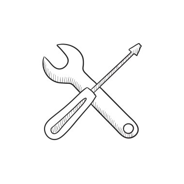 Tornavida ve anahtar araçlar simgesi kroki.