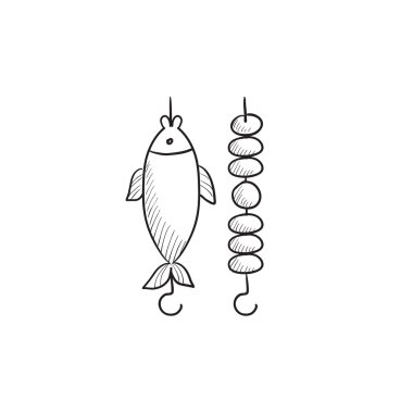 Şiş kebap ve ızgara balık simgesi kroki.