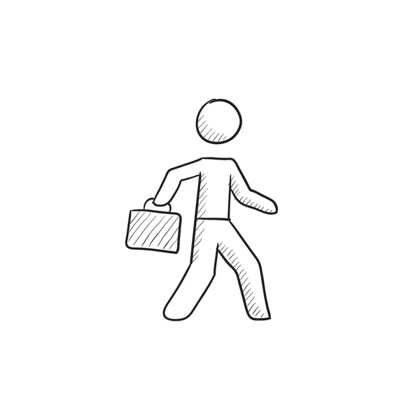 Businessman walking with briefcase sketch icon. — Stock Vector