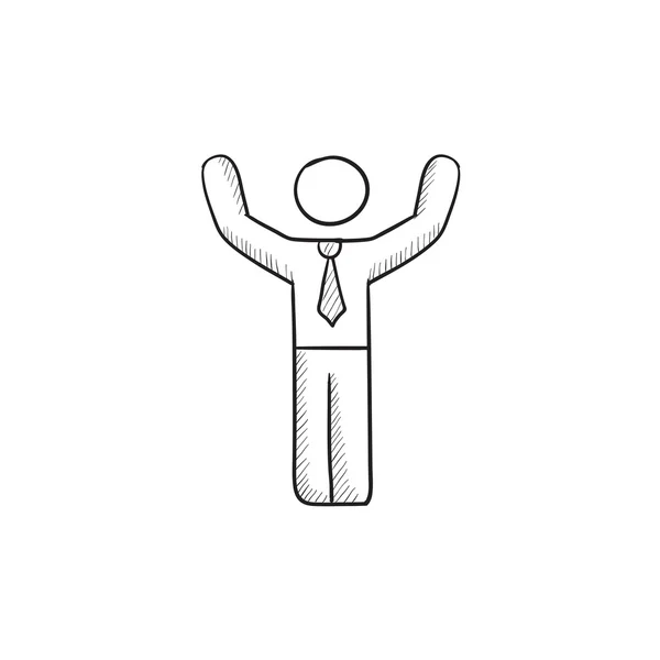 Mann mit erhobenen Armen sketch icon. — Stockvektor