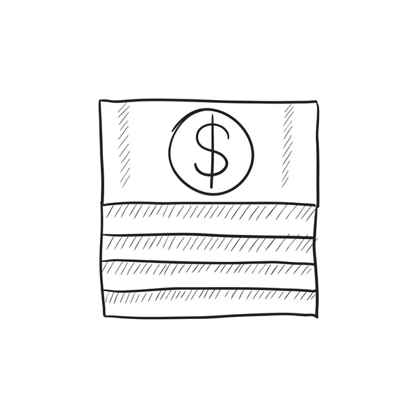 Pila de billetes de dólar icono de boceto . — Vector de stock