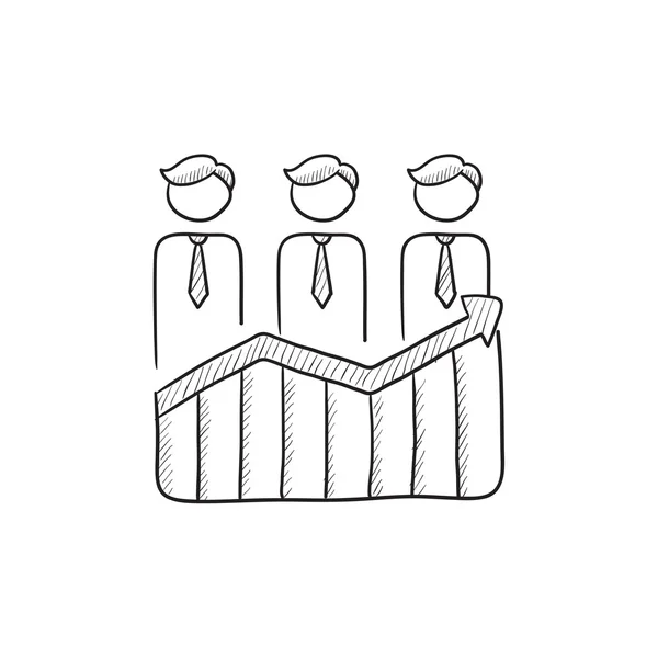 Empresarios de pie en el icono del dibujo gráfico de ganancias . — Archivo Imágenes Vectoriales