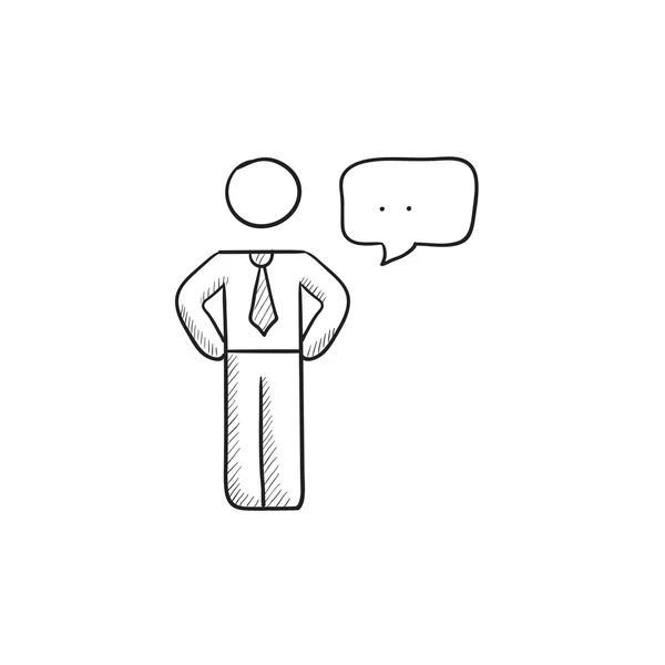 Homme d'affaires avec une icône de croquis carré de discours . — Image vectorielle