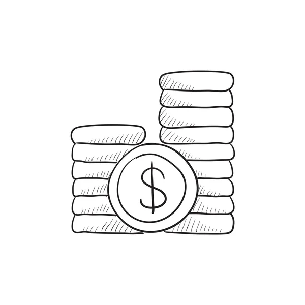 Dollar munten schets pictogram. — Stockvector