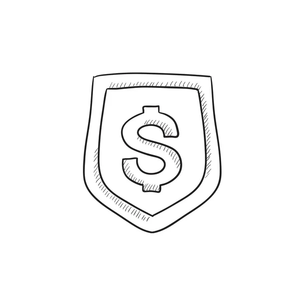 Щит з значком ескізу символу долара . — стоковий вектор