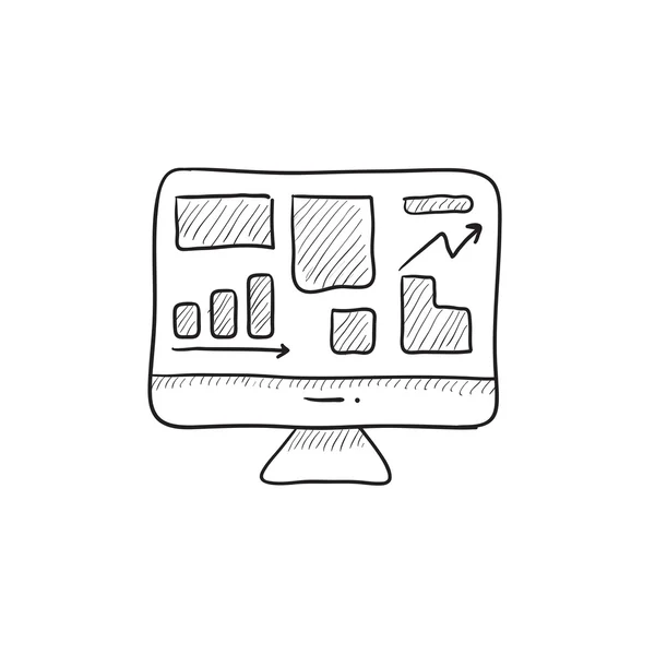 Monitor mit Geschäftsdiagrammen Skizzensymbol. — Stockvektor