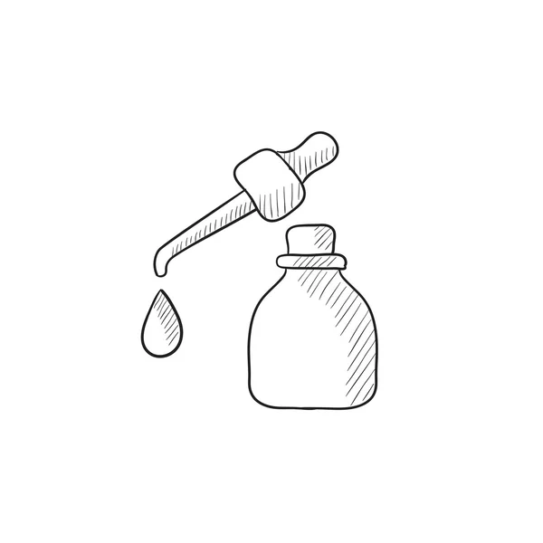 Bottle of essential oil and pipette sketch icon. — Stock Vector