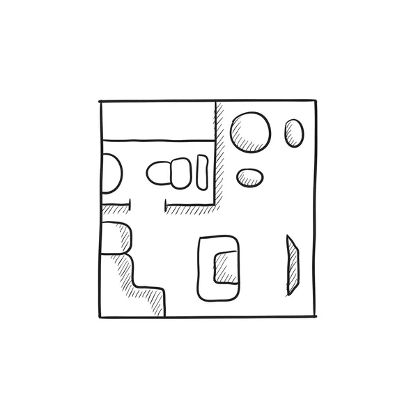 Huis interieur met meubilair schets pictogram. — Stockvector