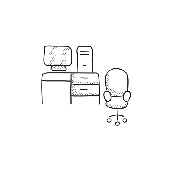 Σετ με τραπέζι και καρέκλα σκίτσο εικονίδιο υπολογιστή. — Διανυσματικό Αρχείο