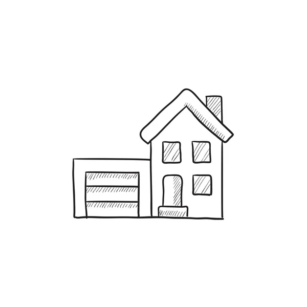 Casa con icono de boceto de garaje . — Vector de stock