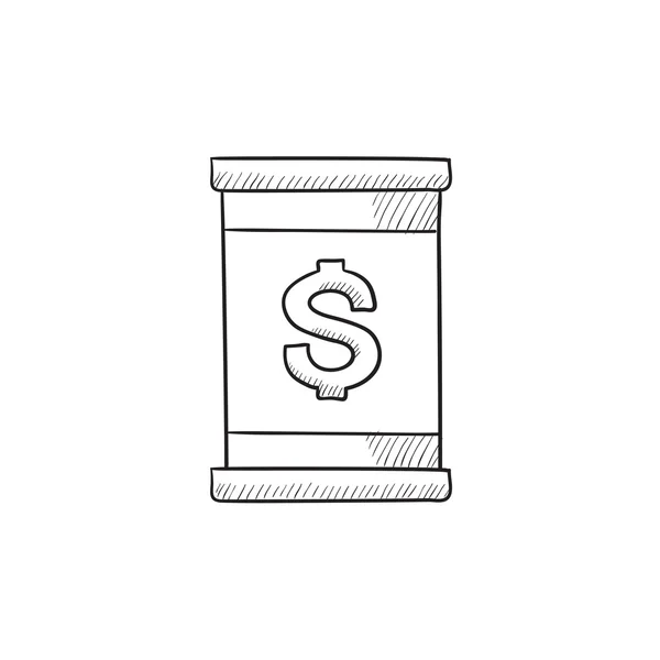 Vat met dollarteken sketch pictogram. — Stockvector