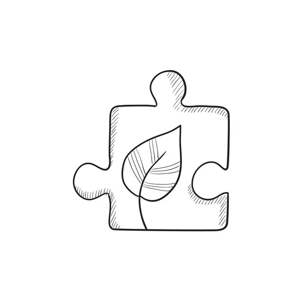 Puzzle con icono de boceto de hoja . — Vector de stock