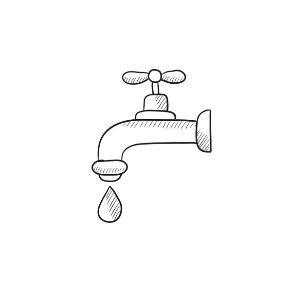 Robinet avec icône de croquis de goutte d'eau . — Image vectorielle