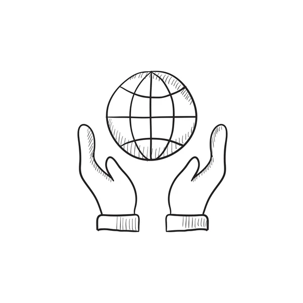 Dos manos sosteniendo icono de boceto globo . — Vector de stock