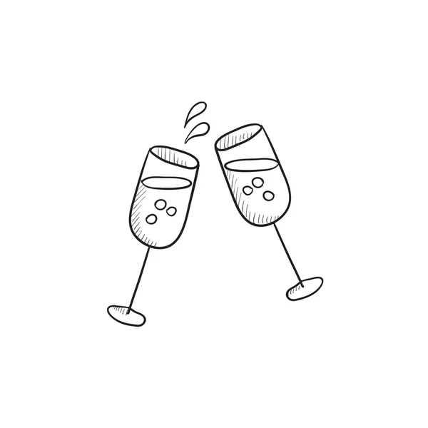 Twee glazen van Champagne schets pictogram. — Stockvector