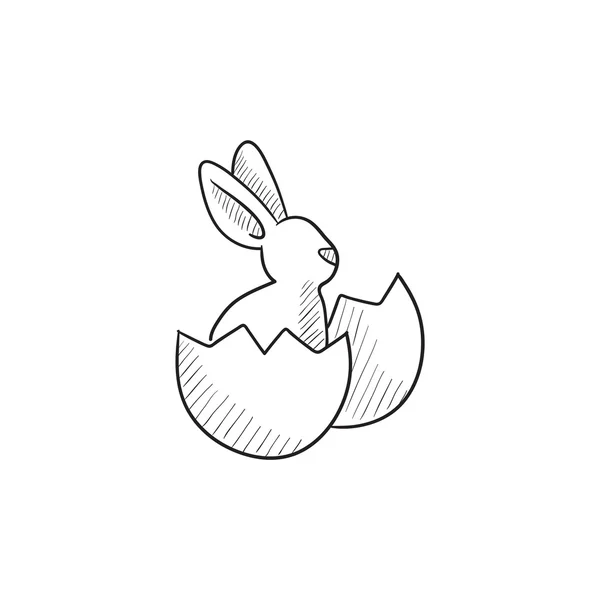 Easter bunny sitting in egg shell sketch icon. — Stock Vector