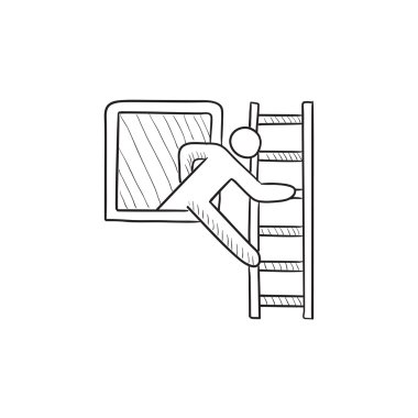 Pencere kroki simge aracılığıyla binayı terk adam.