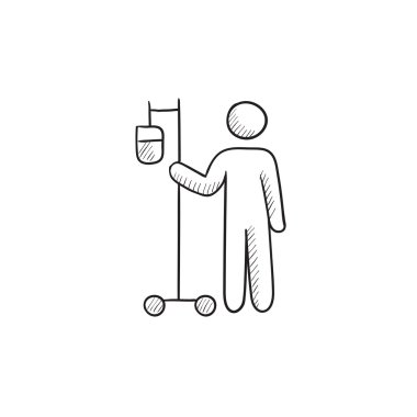 İntravenöz damlalık kroki simgesi olan hasta.
