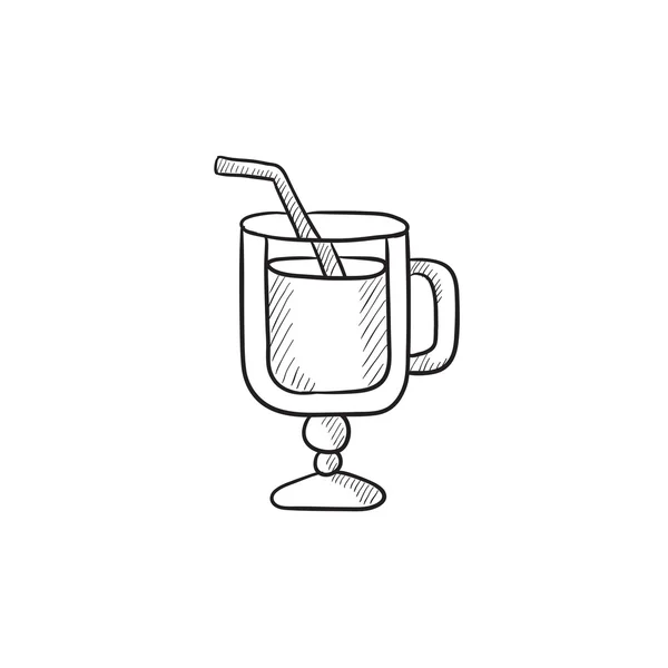 Glas met het drinken van stro schets pictogram. — Stockvector